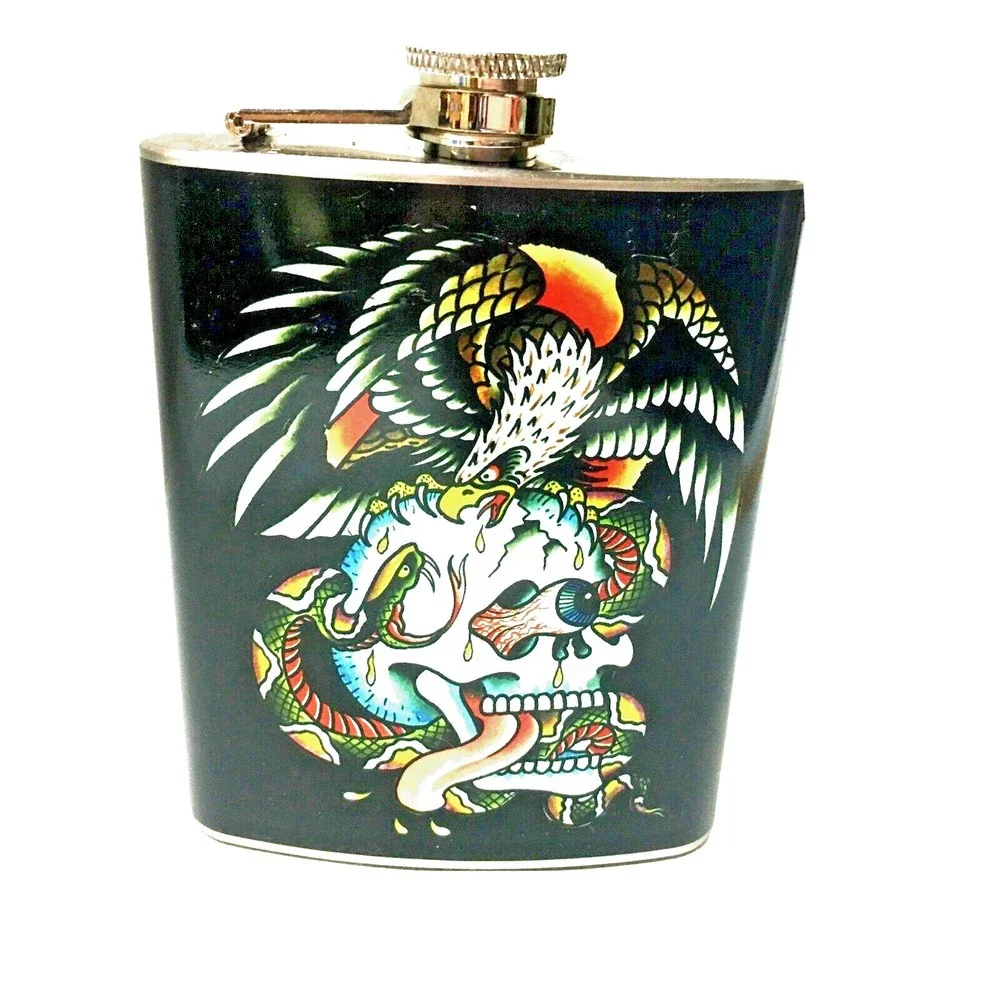 Ed Hardy By Christian Audigier 7 oz Flask Skull Eagle Tattoo Rockabilly Punk